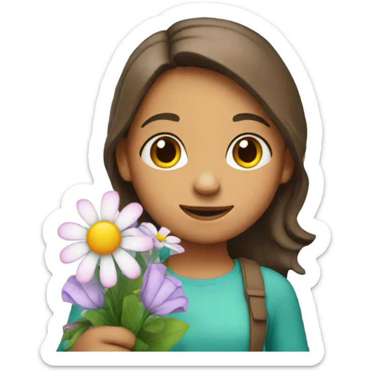 A girl with airtach coloring who holds flowers in her hands sticker