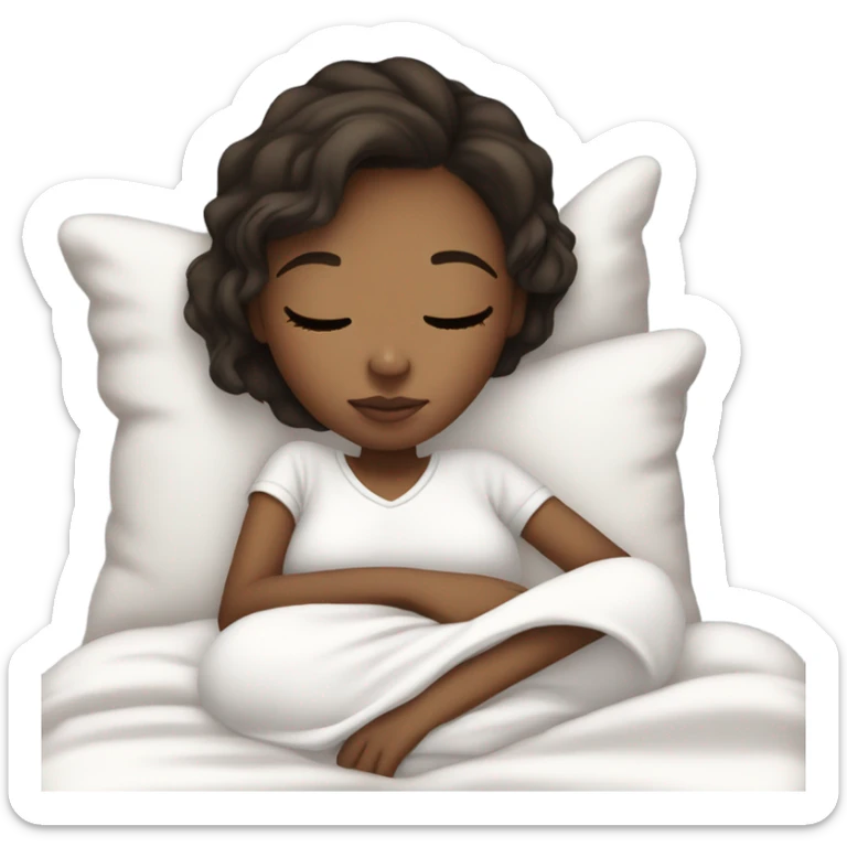 Properly Teen girl cozyly sleeping short dark brown hair wearing white pjs sticker