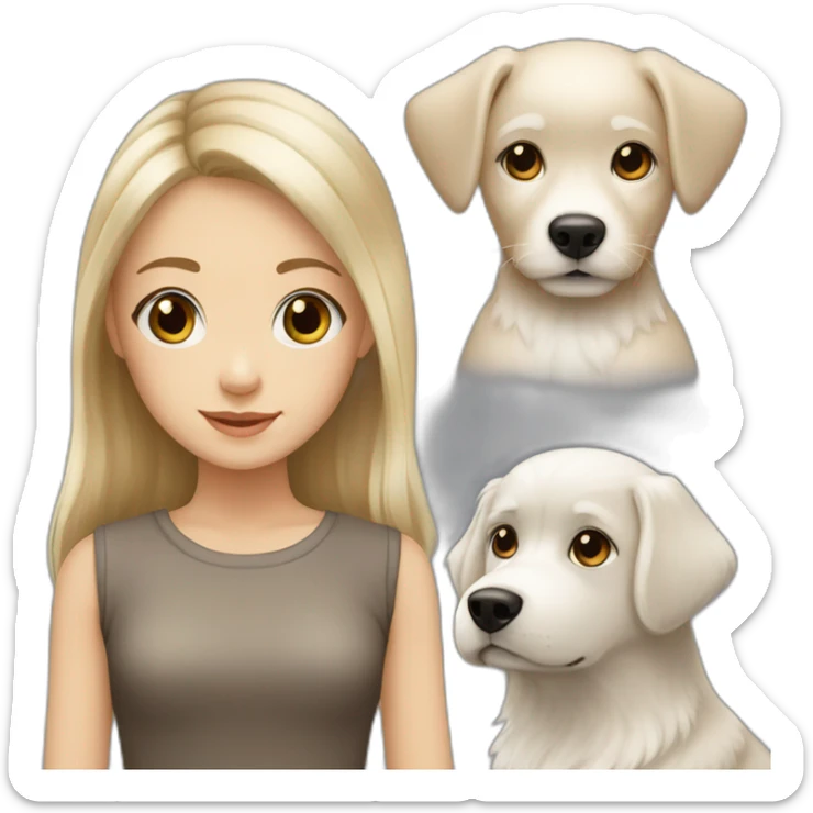 Blonde girl with grey eyes with white fluffy dog with brown eyes sticker