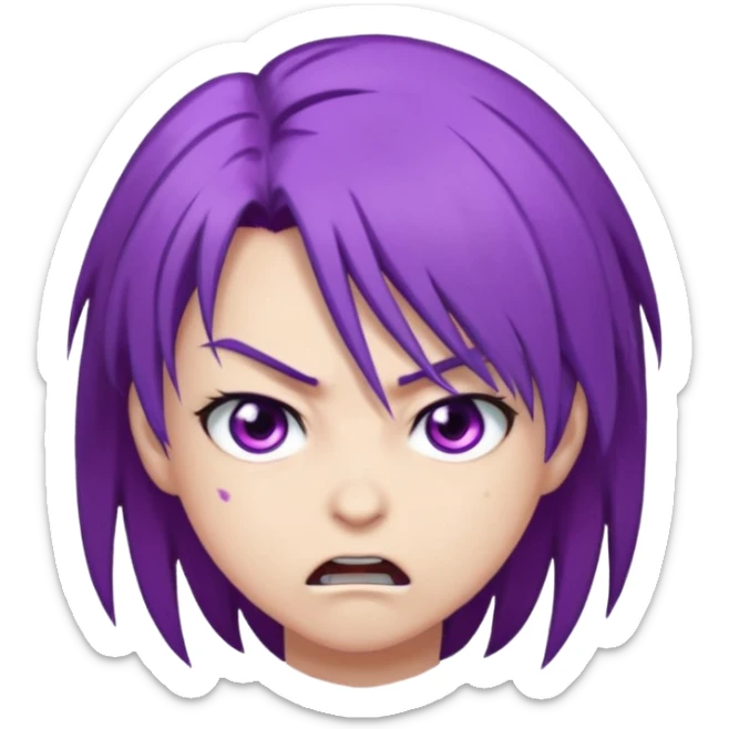 Perso style manga avec des cheveux violet les yeux violet , et un air énervé  sticker