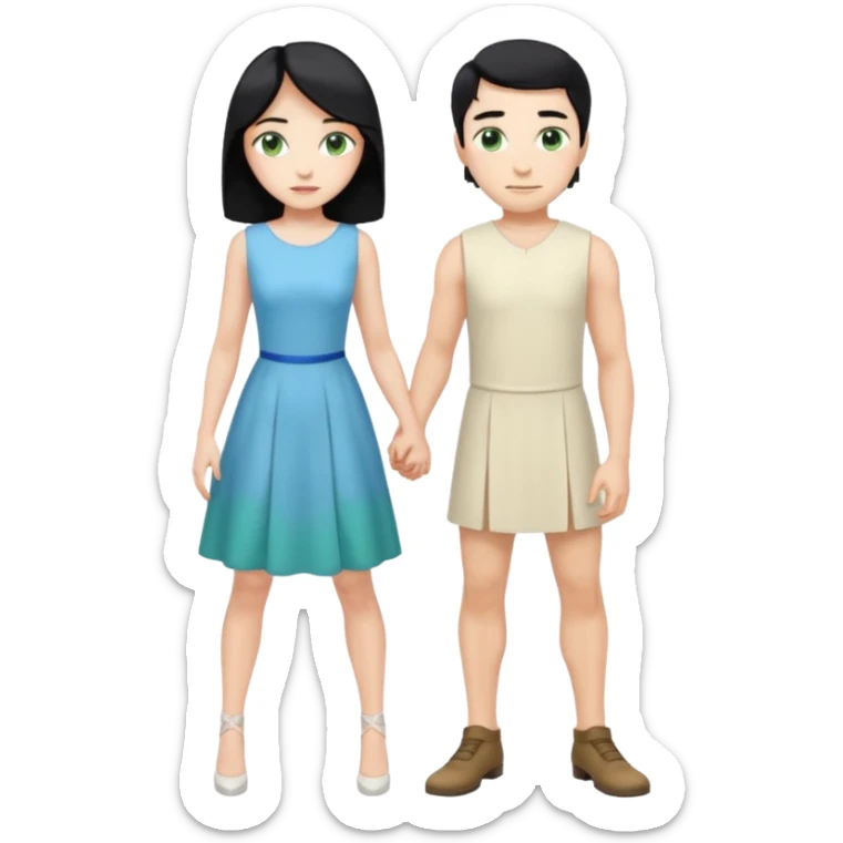 2 Person, King, upright, black Hair, blue eyes, whole body, Woman, blonde Hair, Green eyes, bending knee, sleveless White Dress, sticker