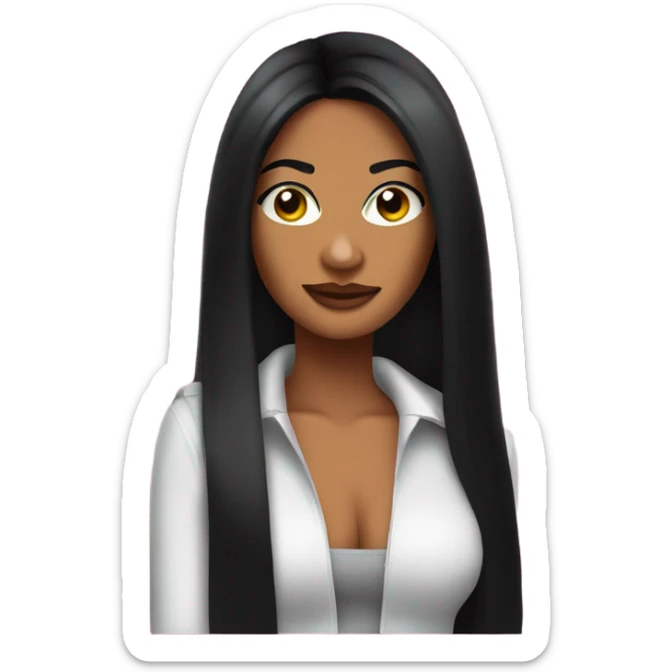 Tanned woman with long black hair dressed in Y2K R&B hair, makeup, and neon attire sticker