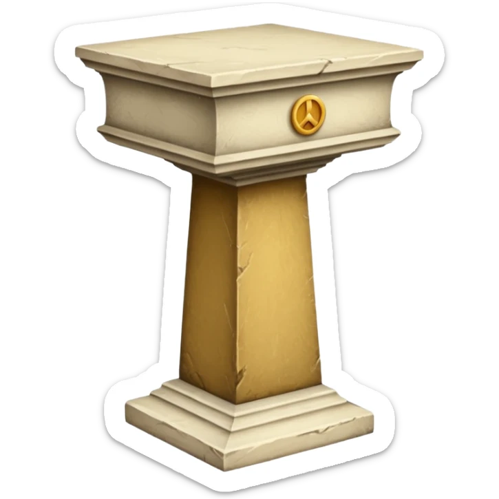 Greek whiteish yellow old ish pedestal that’s not too long a bit short. Only 1 pedestal. The top shoouldnt be that big. Make it forward view not birds view sticker