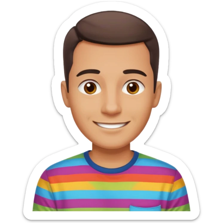 clean shaven, short hair, brown eyes, no glasses, medium skin, fun smiling man sticker