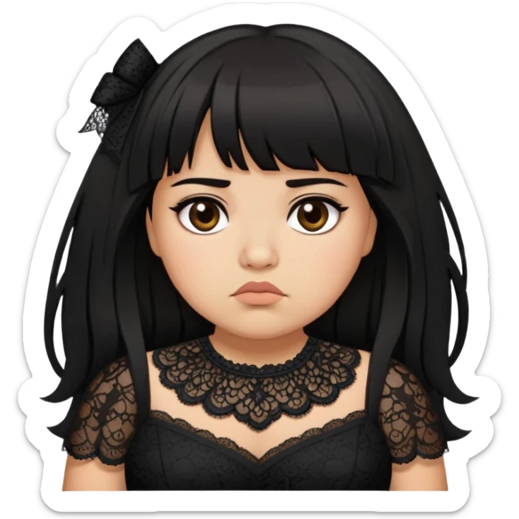 Latina girl with bangs black long layered hair plus size black lace dress disappointed  sticker