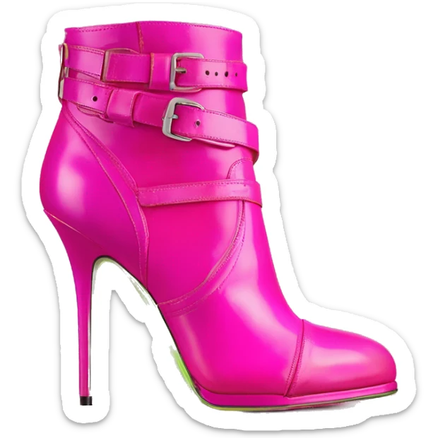 Realistic isolated top view of a pair of hot pink,and lime green ombre Jimmy  Choo stiletto ankle bootie boots.  sticker