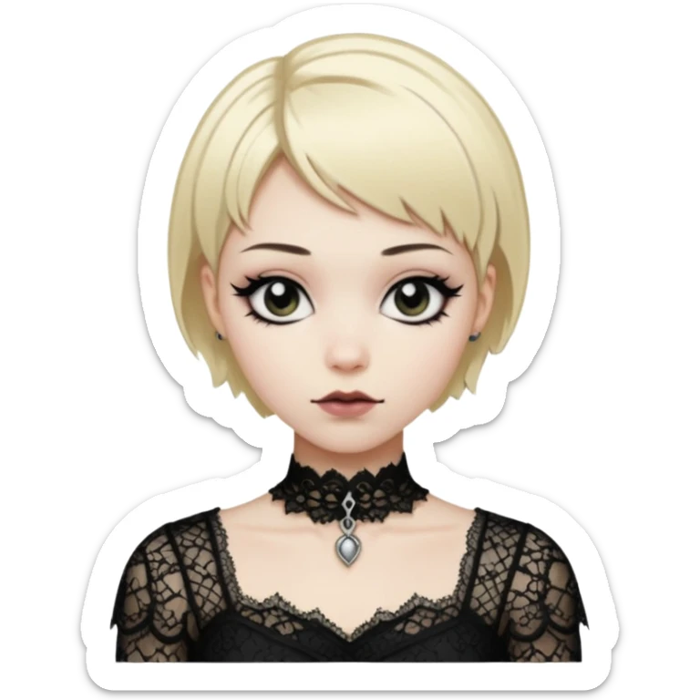 pretty short hair gothic blond baddie more pretty with eyeliner lace clothes sticker