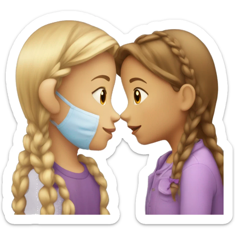 two children, a little girl kissing another little girl sticker
