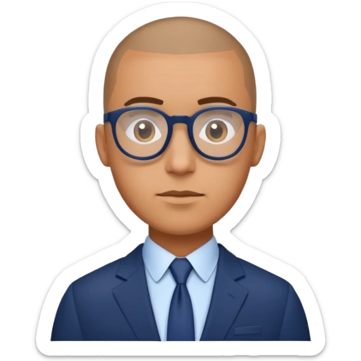 Buzz cut Puerto Rican male with oval head glasses and dark blue business suit  sticker