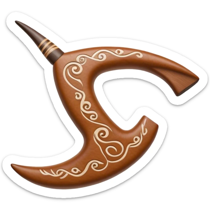 Cinematic Realistic Boomerang Emoji, depicted as a sleek, curved traditional Aboriginal tool rendered with detailed textures and a dynamic sense of motion, symbolizing cultural significance and natural craftsmanship under warm earthy lighting. sticker