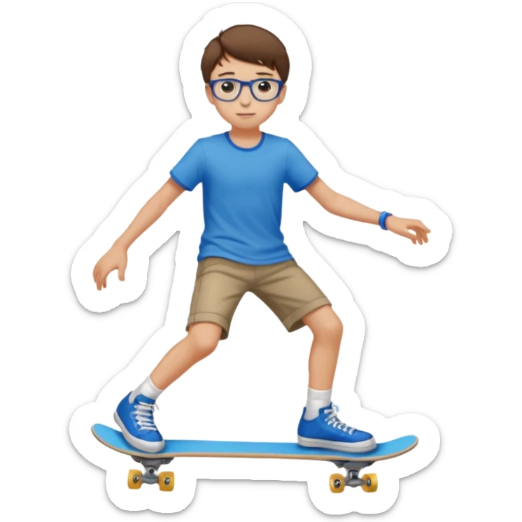 adolescent garçon taille moyenne corpulence maigre cheveux chatain court yeux bleus lunettes photo de pieds style skater sticker