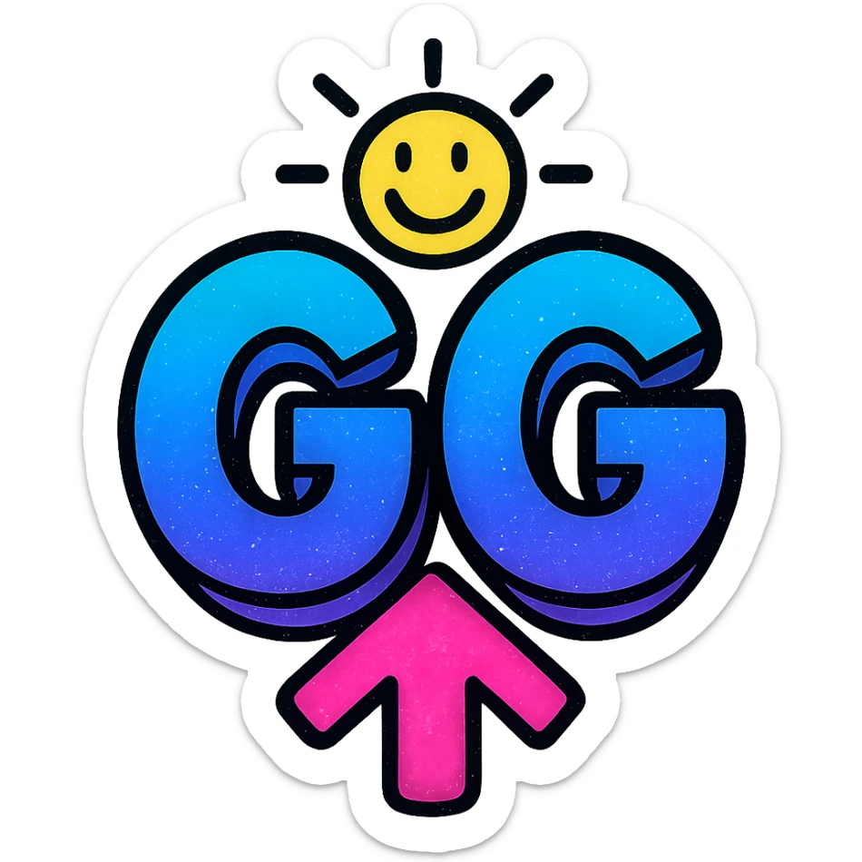 Change the color scheme of the letters GG to cool blues and purples, keeping the bold and energetic vibe with dynamic shading and highlights. sticker