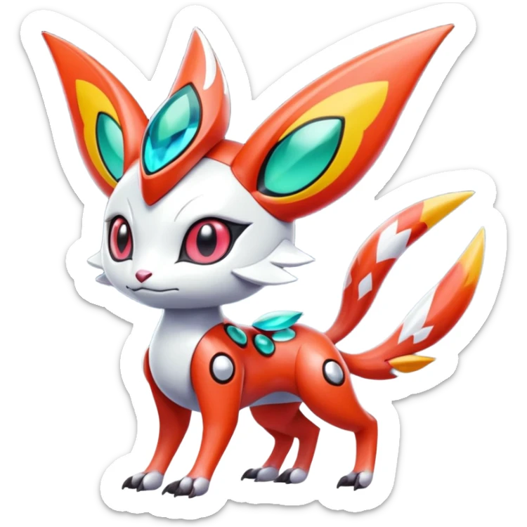 Fruity Smooth Glossy Exotic Colorful Futuristic Cyber-Vernid-Trico-Meloetta-Latias-Koraidon-Peppercat-Protogen-Pokémon-Digimon-Fakémon-fusion-hybrid-creature sticker