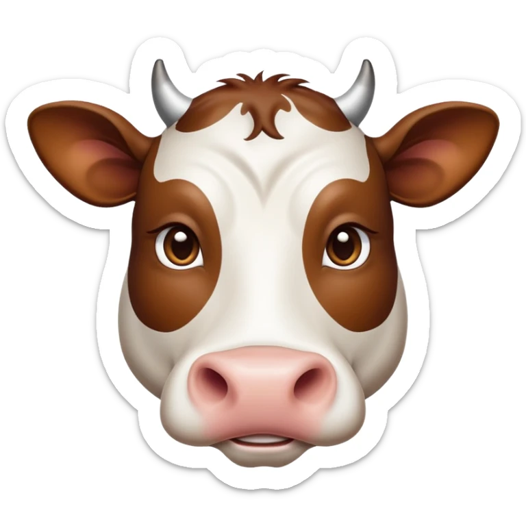 cinematic-noble-brown-and-white-cow-portrait-emoji,-poised-and-regal,-with-a-large,-sturdy-build-and-a-beautifully-patterned-hide-of-rich-brown-accented-by-crisp-white-patches,-deep-set-soulful-brown-eyes,-simplified-yet-sharp-and-sophisticated sticker