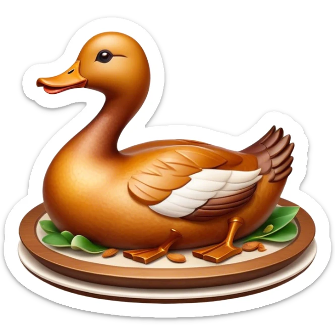 Cinematic Realistic Peking Duck Dish Emoji, depicted with crispy, roasted duck with glistening skin and succulent meat, rendered with rich textures and dramatic, appetizing lighting. sticker