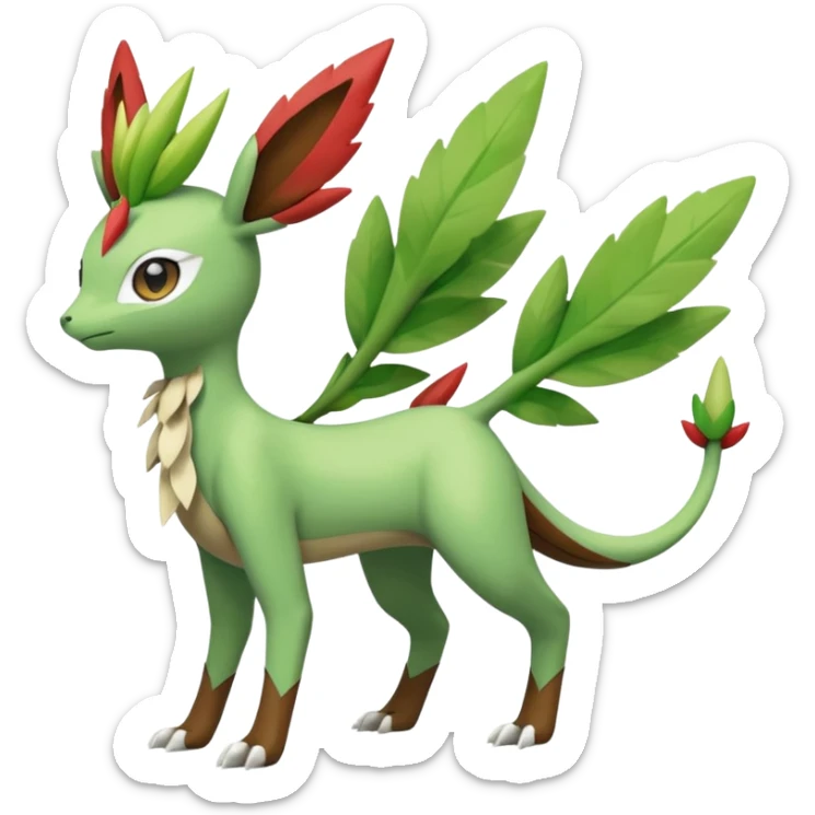 Shaymin-Leafeon-Sceptile-Flygon-Meloetta-Pokémon-Fakémon-fusion, full body sticker
