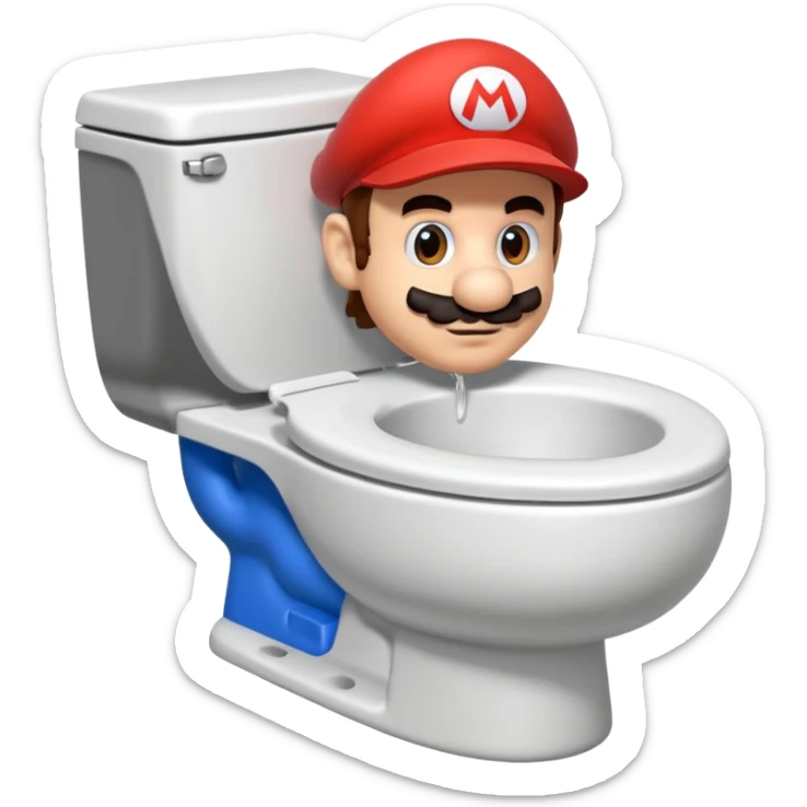 Mario's neck and head only sticking out of the middle of the bowl of a white toilet sticker