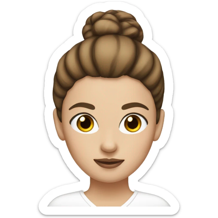 White girl with brown hair in high bun with middle part and white eye patches sticker