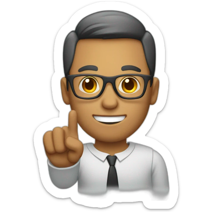 man wearing glasses and holding a computer in his right hand and signaling OK with his left hand sticker