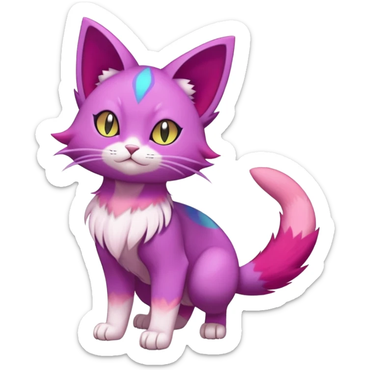 Elemental Exotic Colorful Fantasy Purrloin-Skitty-Pokémon-Fakémon-hybrid-creature (full body) sticker