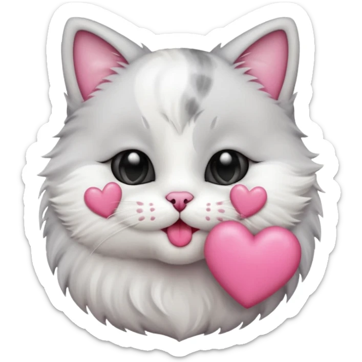 A cute circular cat blowing a smooch kiss with heart and little bite on the lower lip sticker
