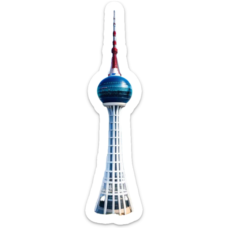 ​Cinematic Realistic N Seoul Tower, depicted in brilliant daylight as a slender, single-column tower rising from a modern cityscape, crowned by a sleek cylindrical observation deck offering panoramic views over Seoul, with crisp glass and steel surfaces reflecting clear blue skies and subtle architectural details that capture its futuristic elegance, sticker