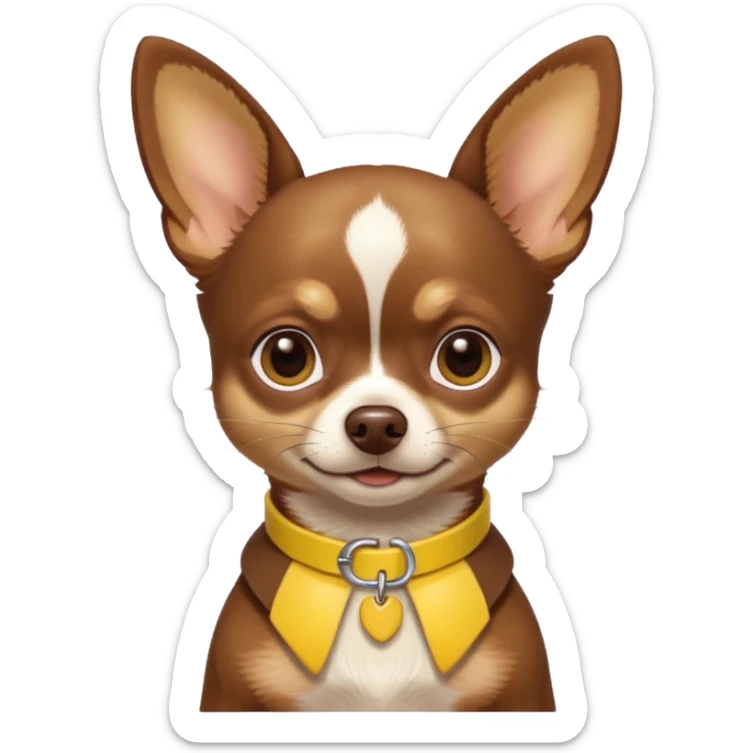 Chihuahua color chocolate con las patitas y pecho color café claro, un pequeño collar amarillo  sticker