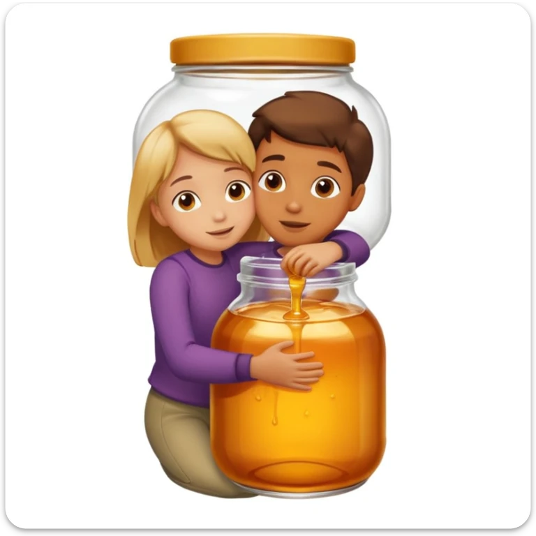 A boy and a girl inside a jar of honey hugging and kissing sticker