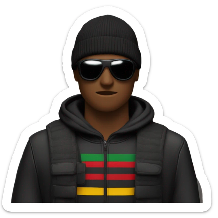 Generate ma a german roadmenwith a gucci bag an fullblack outfit and a ski mask standing sticker