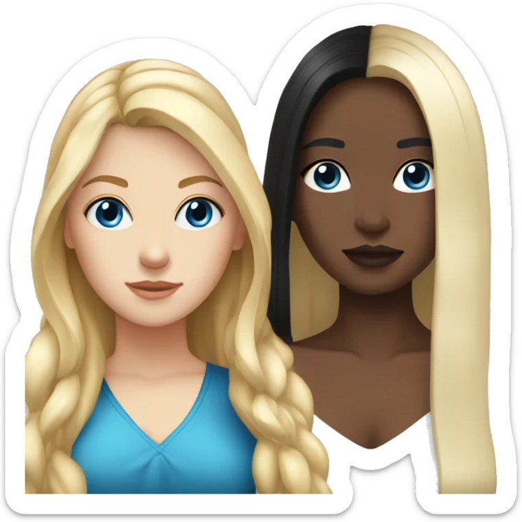 White girl, long blonde hair with blue eyes and  Colombian girl, black hair  sticker