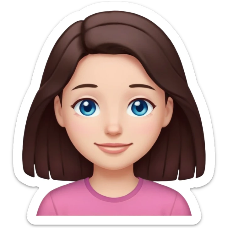 Girl with blue eyes closed smile with pink shirt and dark brown hair  sticker