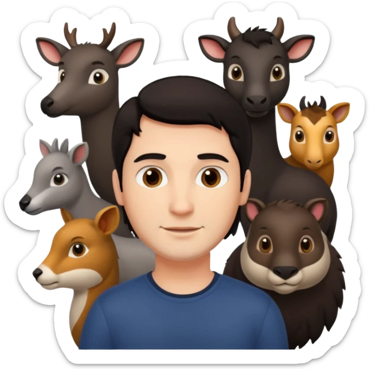 GRANJERO PIEL CLARA Y PELO OSCURO CON ANIMALES A SU ALREDEDOR QUE SEA HOMBRE sticker