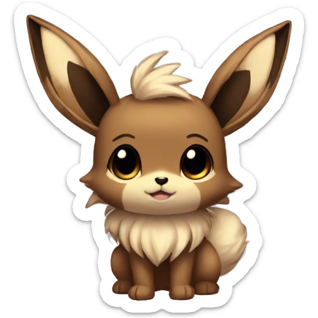 Kawaii Shiny Eevee with dark brown long emo hair covering her eyes Full Body sticker