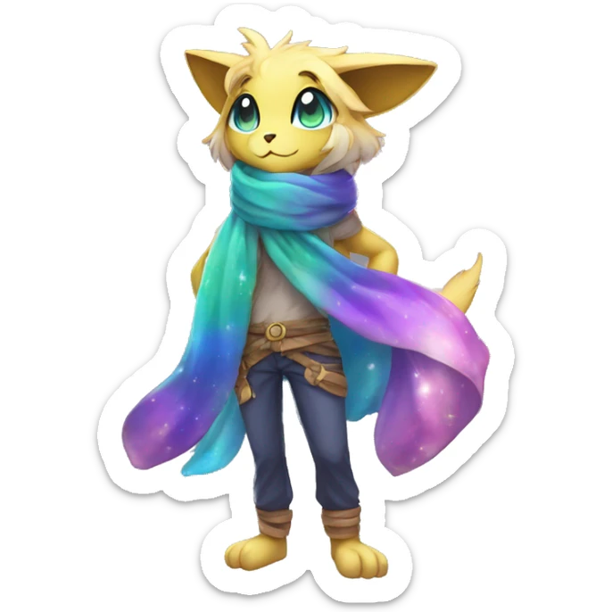 Shiny Colorful Anthro Sona Fakemon Nebula with a scarf Full Body sticker