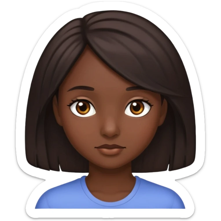 A girl with dark skin, hair that is not too long or too short, dark brown hair and dark brown eyes.   sticker