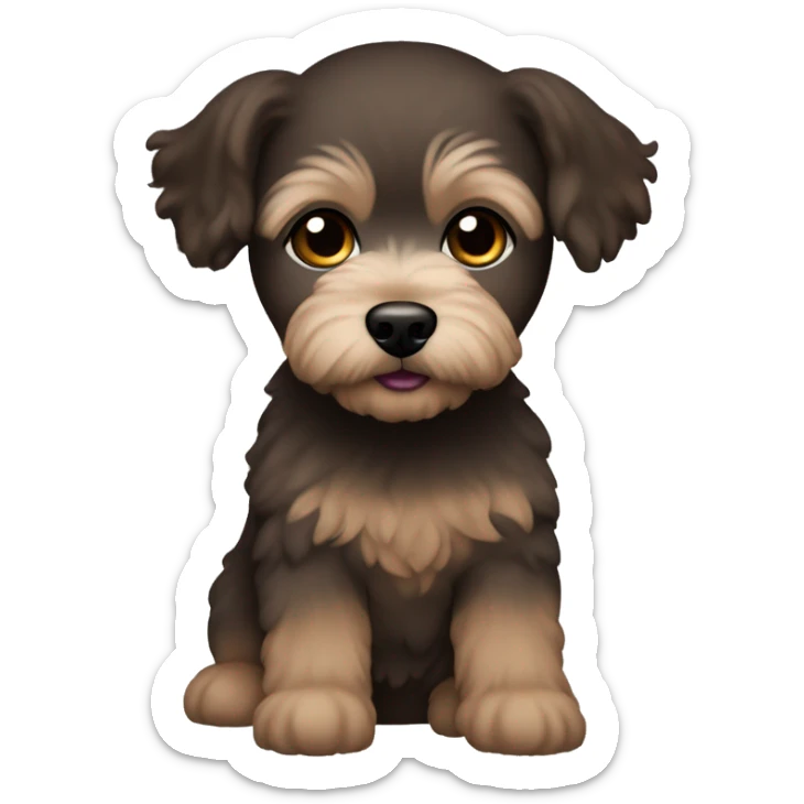 Caucasian woman, medium straight brown hair and brown eyes. with black maltipoo sticker