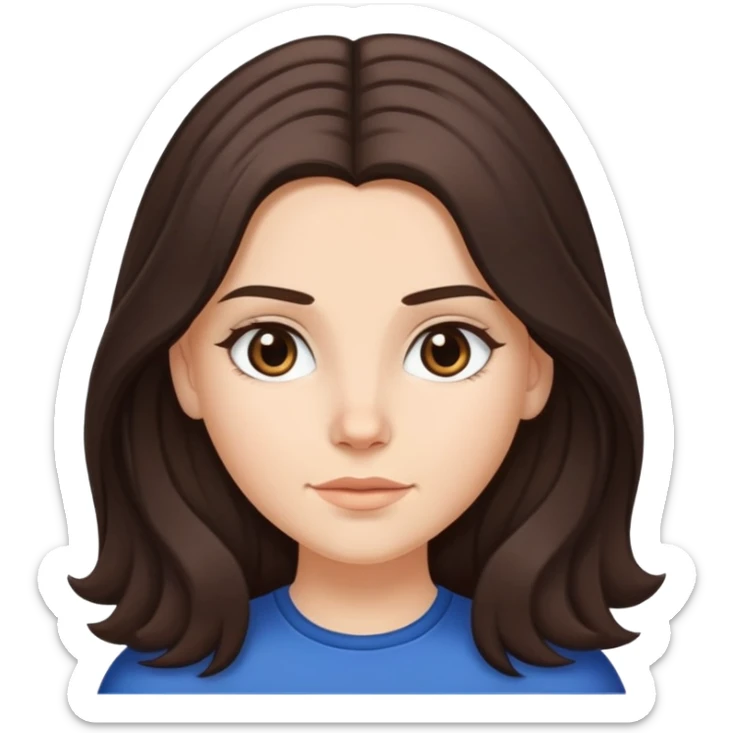 Caucasian girl with long voluminous dark brown hair with middle part, no bangs sticker