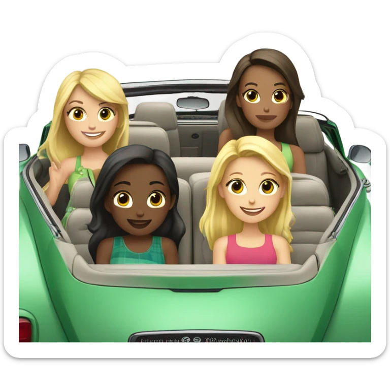 2 blonde and 2 brunette girls in a green convertible volkswagen  sticker