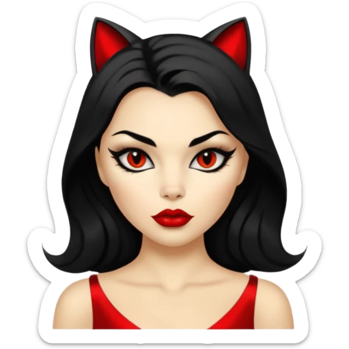Cat woman goldish skin dark black eyes with black eyeliner dark hair big lips  sticker
