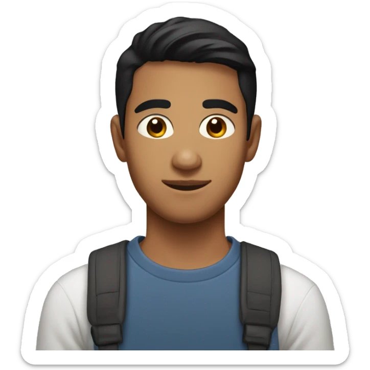 A 23 year old, South Asian man, with short black hair,   with brown eyes wearing a t-shirt. sticker