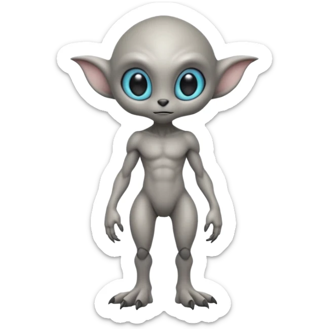 full body cute humanoid peacefull alien furry with 2 legs and eye stalks stands upright and looks intelligent sticker