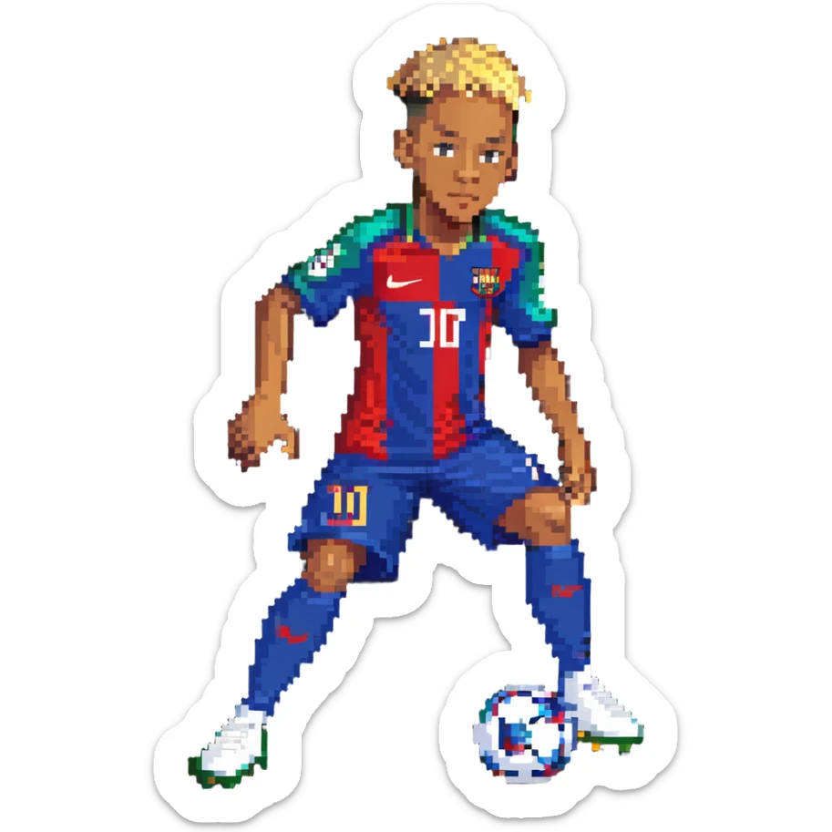 Neymar Jr, Brazilian soccer player with distinctive hairstyle, wearing soccer jersey, in action pose sticker