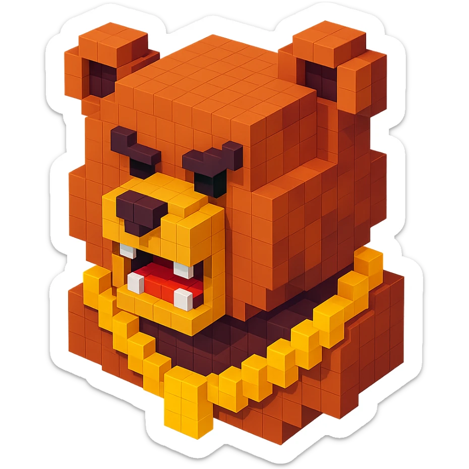 Russian grizzly bear with a gold rapper chain, fierce expression sticker