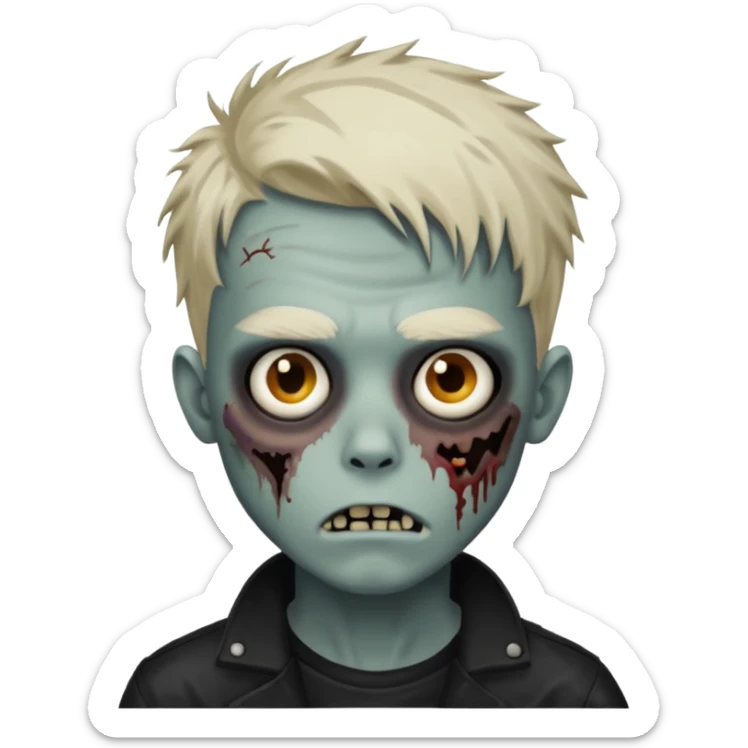 Zombie Boy with black médium large messy hair and teenager aparience, black background sticker