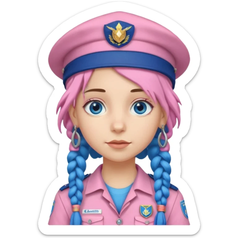 very pretty girl big blue eyes, scout girl with pretty pink uniform, blue dreadlocks, and big earrings and scouts hat sticker