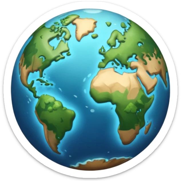 Generate a realistic emoji-style icon of the Earth with forests, oceans, and clean skies — bright lighting and soft shadows sticker
