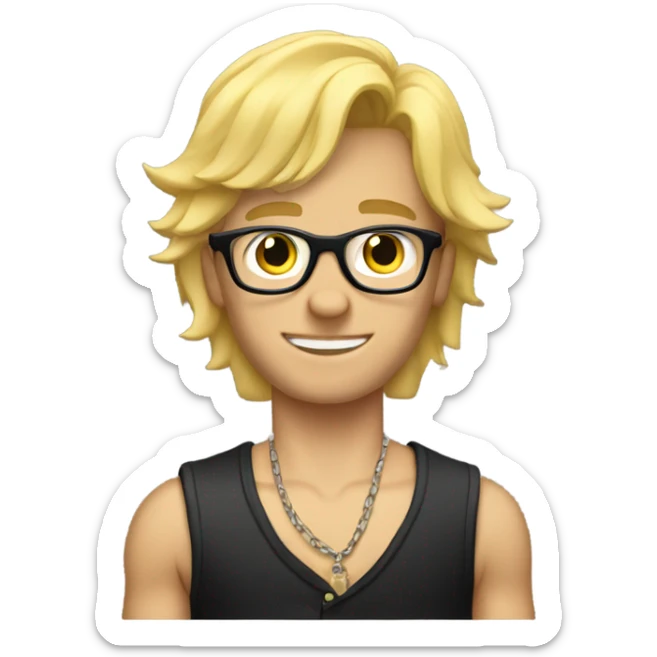  blonde boy with glasses and abs with arm tattoos and a long curtain mullet  sticker
