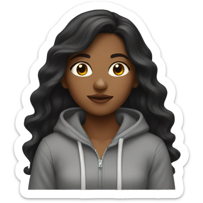 Brown girl with long wavy black hair wearing hoodie  sticker