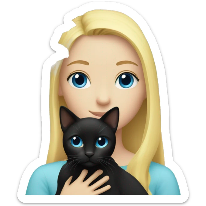 Blonde blue eyed girl with 2 black cats and houseplant sticker