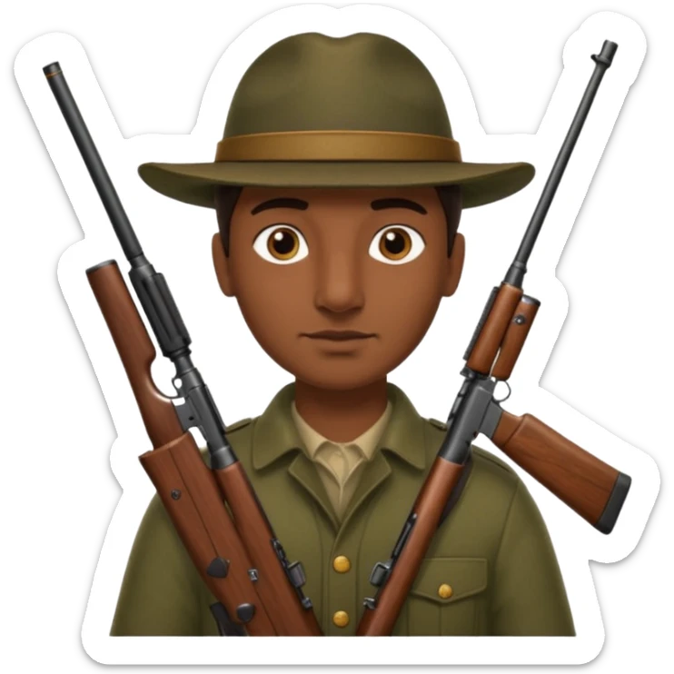 With rifle Brown eyes No mustache Italian hunter, bigger nose, darker skin sticker